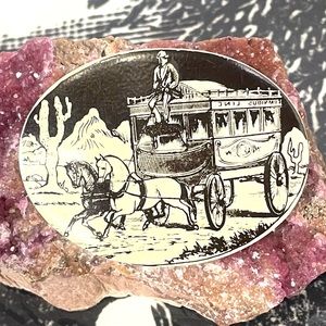 🖤 Stagecoach 🌵 Desert at Night Old West Horses Metal Brooch Pin ✨🌵🐴